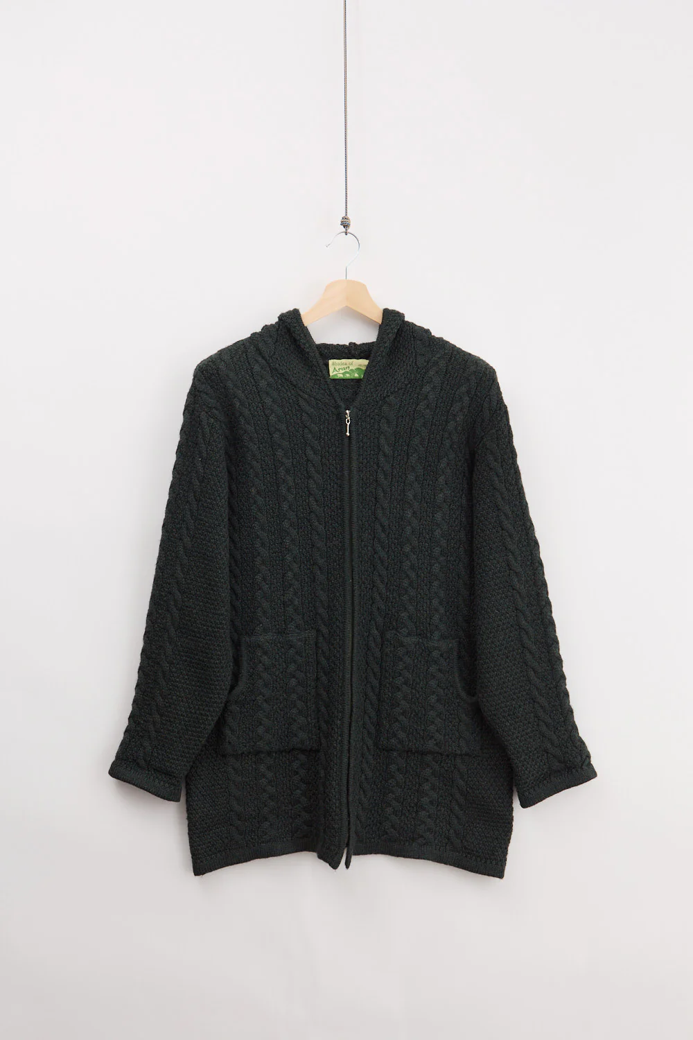 Traditional Irish Aran Knitted Hood Coat (XL)