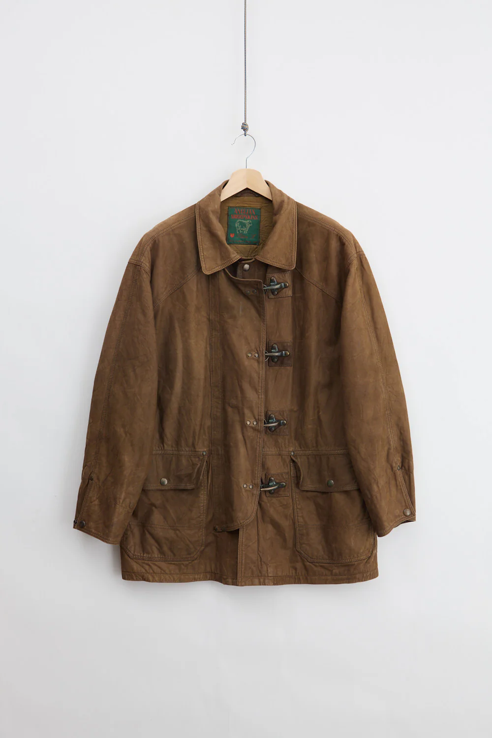Heavyweight Fireman Clasp Nubuck Leather Coat (XL)
