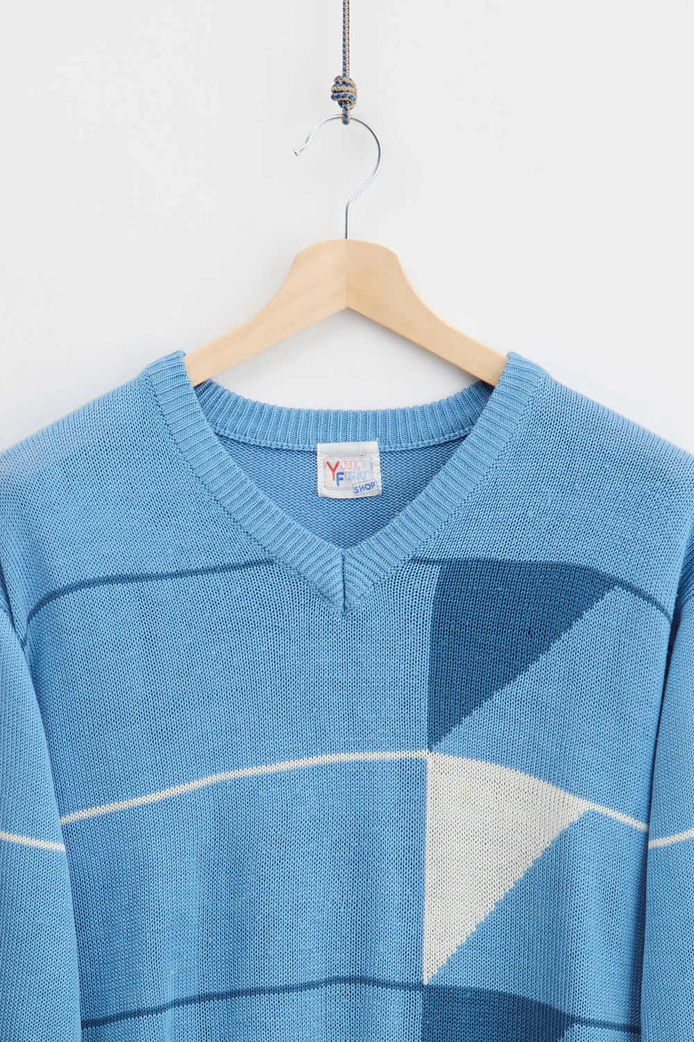 V-Neck Jaqaurd Knit Sweater (L) - Image 2