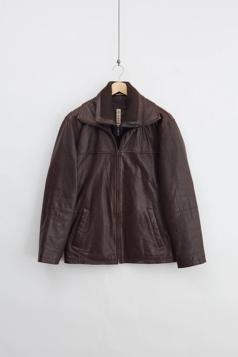 Double Collar Leather Bomber Jacket (M) - Image 2