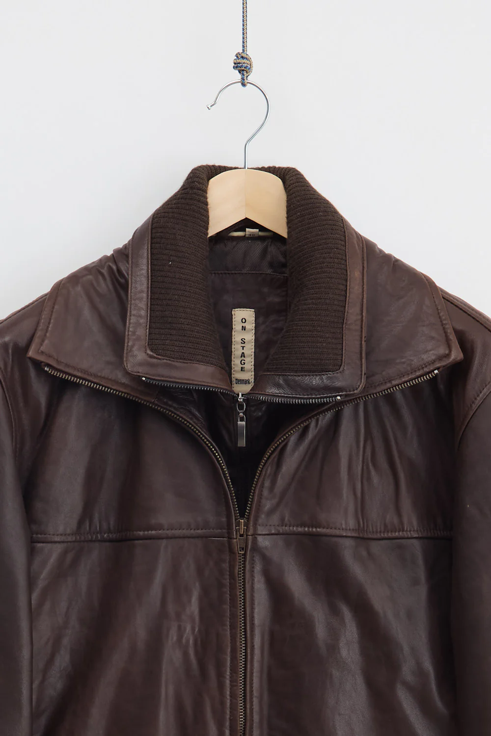 Double Collar Leather Bomber Jacket (M) - Image 3