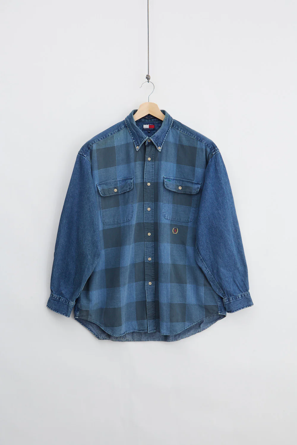 90s Tommy Hilfiger Checked Denim Shirt (L)