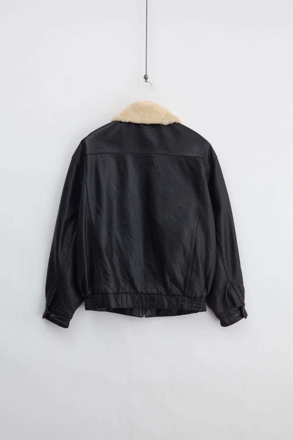 Black Leather Bomber Jacket (M) - Image 2
