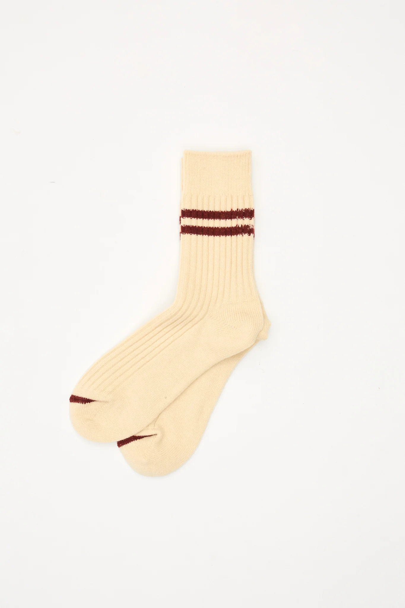 Merino Stripe Sock Off-White/Maroon - Image 2